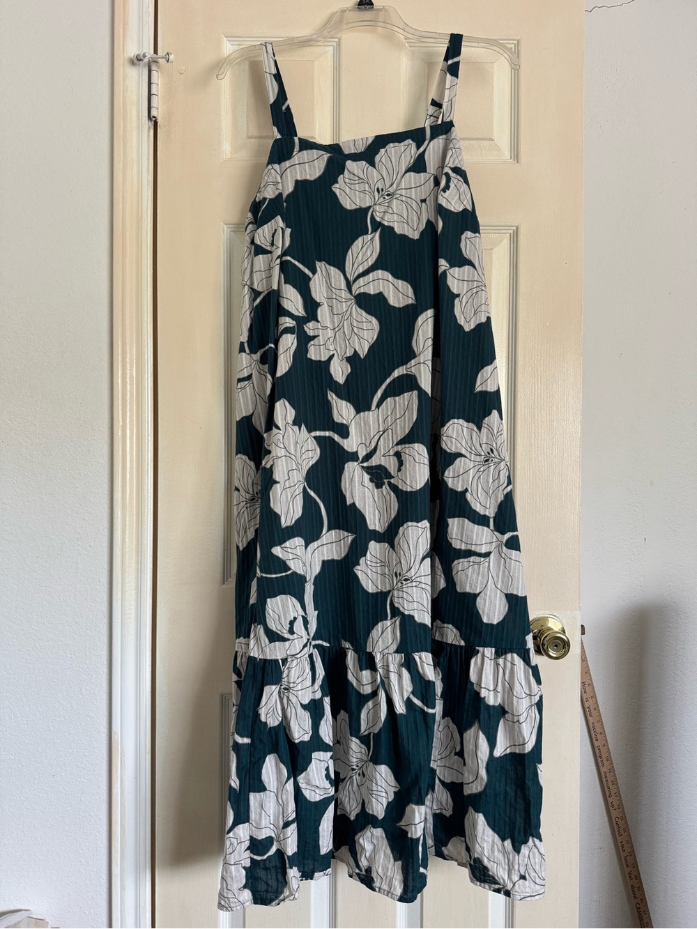 Lane Bryant Dark Green Floral Tiered Maxi Dress and 3/4 sleeve shrug
